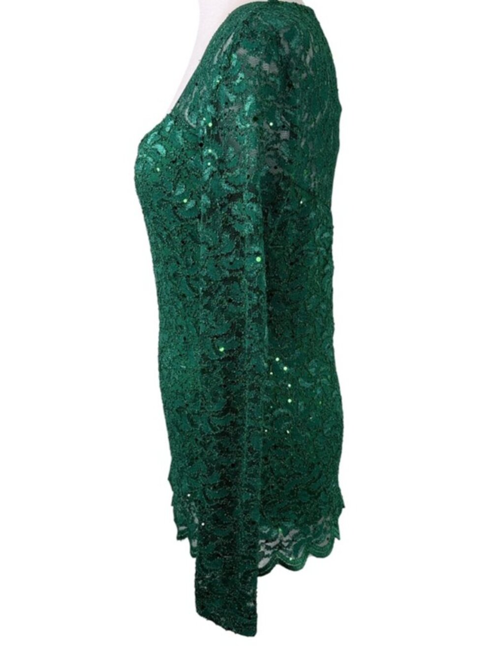 Boston Proper M Emerald Green Lace Sequin Open Back Holiday Top - Picture 7 of 10